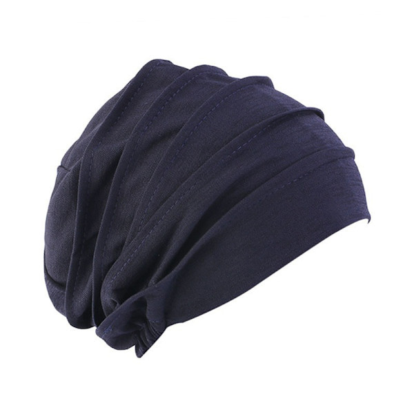 Elastisk bomullsmössa för kvinnor, mjuk turban, huvudduk, kemomössa (FMY) Navy blue