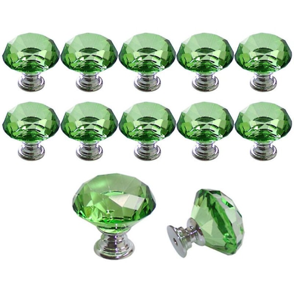 10 kpl 30 mm lasikaapin nupit Crystal Diamond Shape Vetokahva Laatikoille Lipastokaappi Kaappi Keittiö, vihreä (FMY)