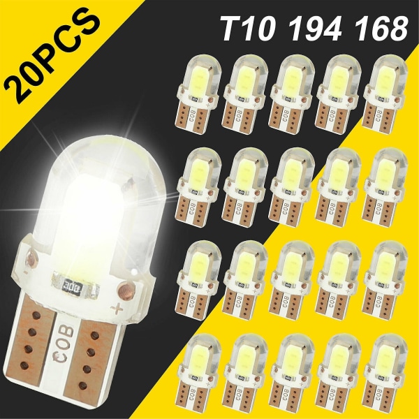 20 stk. T10 194 168 W5w Cob Led Silica Hvid Nummerplade Lyspærer Lampe (FMY)