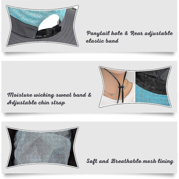 Kvinners Solhatt Sommer Bøttehatt UV-beskyttelse Foldbar Mesh Bredbrem Hatter For Strand Utendørs Fiske Reise Fotturer  (FMY) Blue
