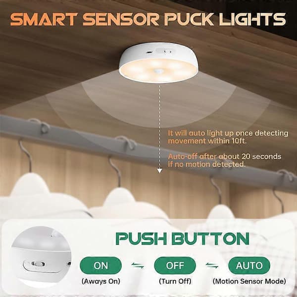 Varmfärgade LED-skåplampor Trådlös rörelsesensor Puck Light (FMY)