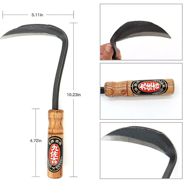 Kana Hakke 217 Japansk Hageverktøy - Håndhakke/Sigd er Perfekt for Luking og Dyrking. Bladkanten er Veldig Skarp (FMY)