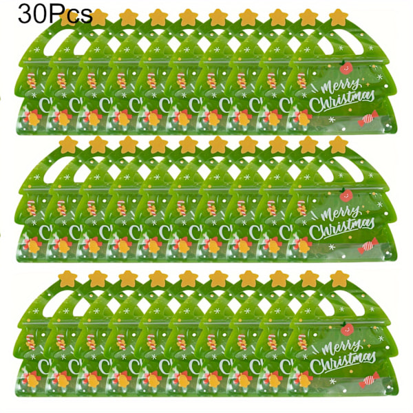 30-pak Juletræ-formede Gaveposer med Håndtag - Genlukkelige Plastposer med Lynlås til Slik, Kiks, Julefester (FMY) 30Pcs