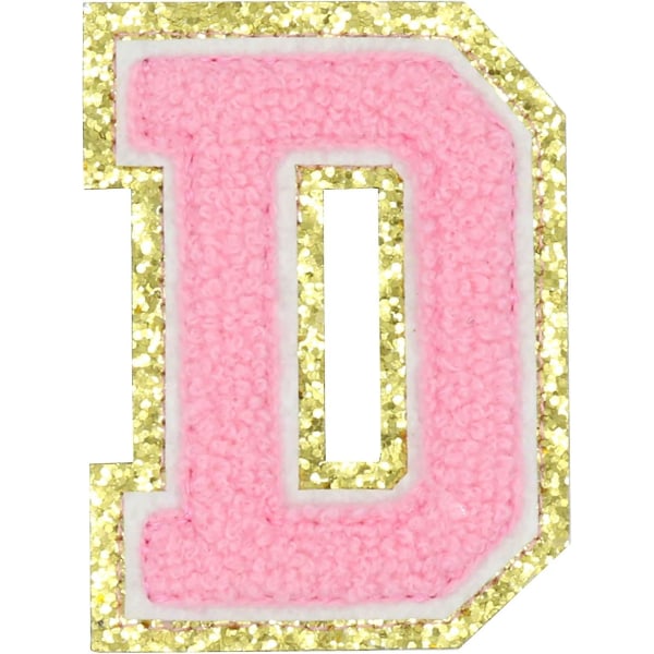 Engelska bokstaven D Stryk på reparationslappar Alfabetsömnad Applikationer Klädmärken, med guldglitterkant, självhäftande baksida Stickerpink Ddpink (FMY)