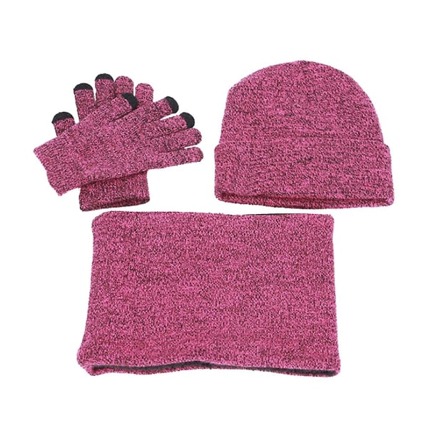 Varmt vintertørklæde Beanie hat og handsker sæt Enkelt strikket ulden tørklæde handskesæt til kvinde mand (lilla) (FMY)