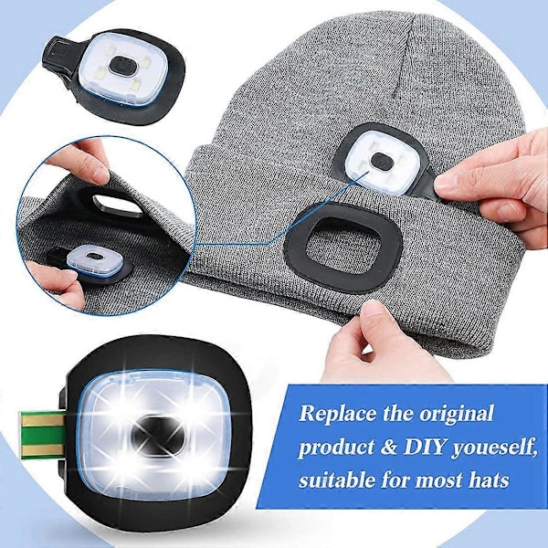 USB Ladattava Valo LED Neulepipoon, 4 Kappaletta, Vahva, Keskitaso ja Heikko Valotila LED Pipo (FMY) black