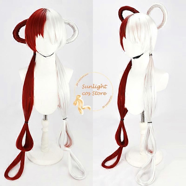 2 Stiler Anime UTA Cosplay Parykk Halv Rød Halv Hvit Parykker Anime Cosplay Parykk Varmebestandig Hår Rød Sangerske + Parykkhette  (FMY) Earphones Only One Size