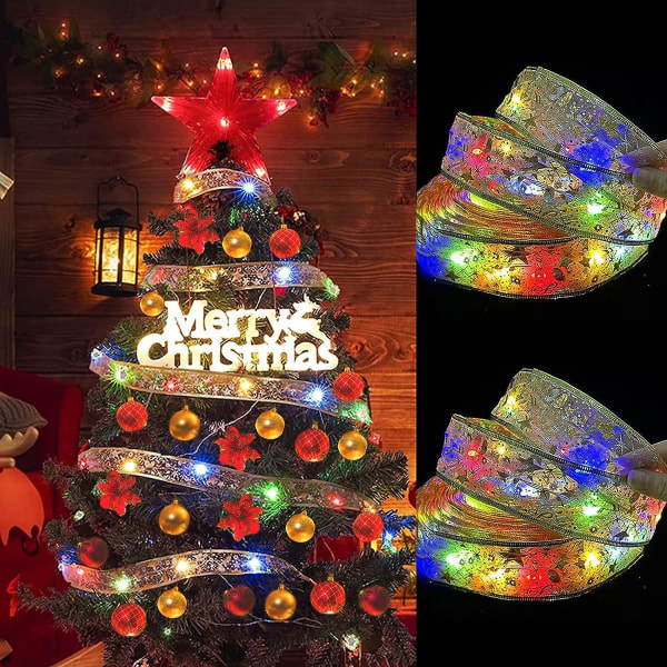 Ribbon Fairy Light juledekorasjon Juletrepynt til hjemmet 2023 Buer String Lights Navidad Natal nyttår 2024 (FMY) Silver-multicolor-1M