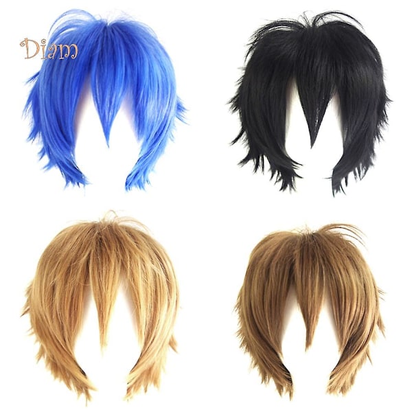 Miesten lyhyt piikikäs kerrostettu synteettinen Halloween Anime Cosplay peruukki hiuslisäke (FMY) dark brown