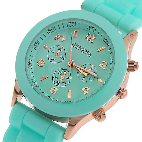 Unisex dame herre gutt jente Geneva silikon gelé sports kvarts armbåndsur Ny XH  (FMY) Green