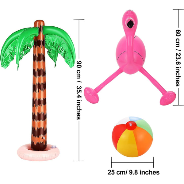 6 Stykker Oppustelige Palmetræer Gigant Kokosnødtræer Pink Flamingo Farverige Strandbolde Regnbuefarver (FMY)