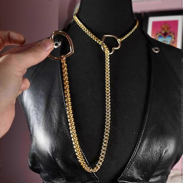 Hjärtformad O-ring Slip Chain Halsband för Kvinnor Rostfritt Stål Kubansk Kedja Hjärtformad Halsband Punk Rock Krage Halsband Handgjort Justerbar Lariat Y (FMY) Gold