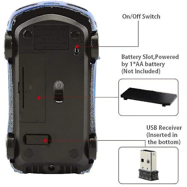 Trådløs bilmus Ergonomisk Optisk Mus Usb 2.4g Mini Mottaker For Windows Bærbar Datamaskin Notebook Mac  (FMY) blue