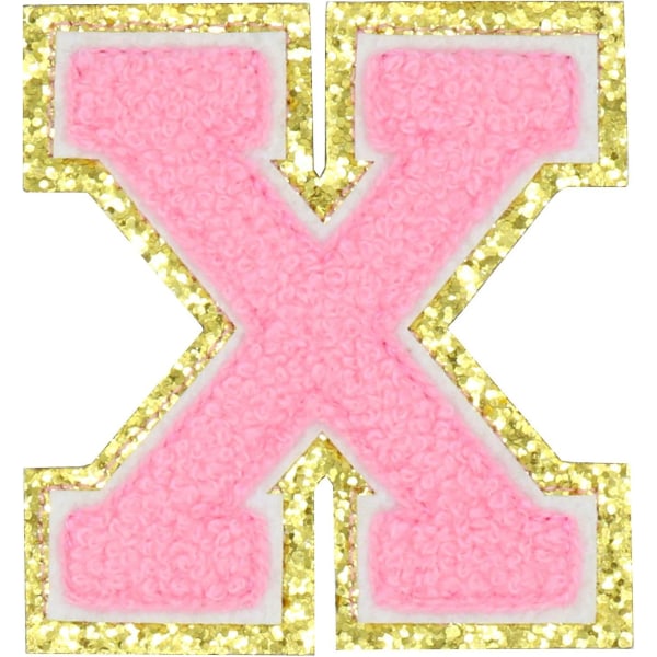 Engelska bokstaven X Stryk på reparationslappar Alfabetsömnad Applikationer Klädmärken, med guldglitterkant, självhäftande baksida Stickerpink Xxpink (FMY)