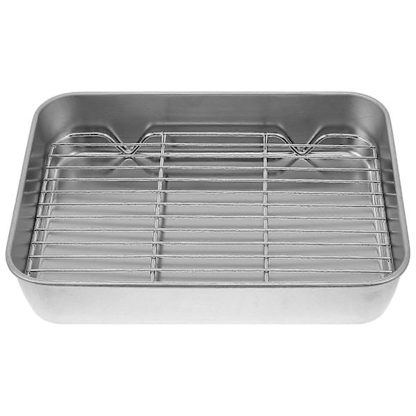 1 Sæt Bageplade i Rustfrit Stål med Rist Praktisk Bageform (Sølv) (FMY) Silver 23X17X5CM