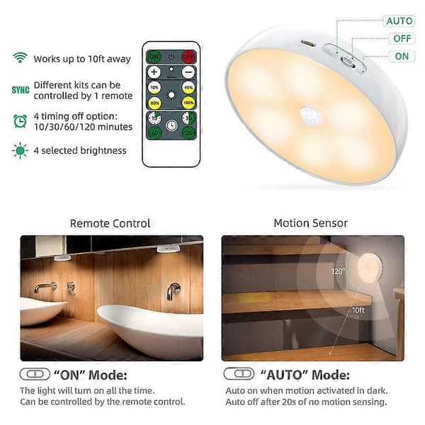 Varmfärgade LED-skåplampor Trådlös rörelsesensor Puck Light (FMY)