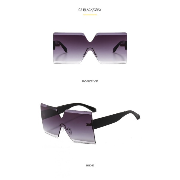C2 ramlös stor ram Personlighet mångsidiga färgsolglasögon i ett stycke Flerfärgad modeinlägg Hotsäljande solglasögon (FMY)
