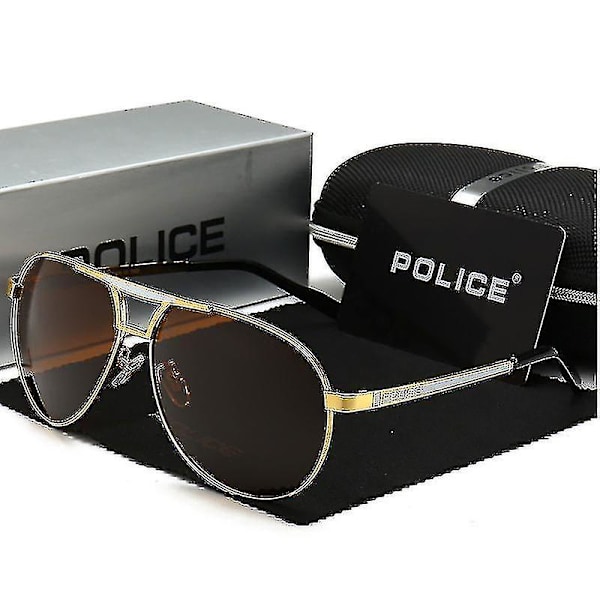 Politi Mænds Polariseret Uv400 Solbriller Aviator Briller  (FMY) Golden and Tea