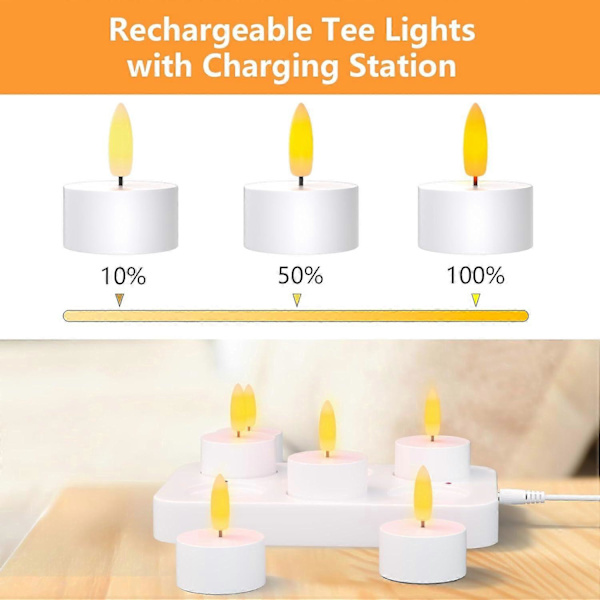 Pakke med 6 LED-telys med timer, oppladbare lys, LED-telys, flammefrie lys, flimrende stearinlys, nattlys, elektrisk telys (FMY)