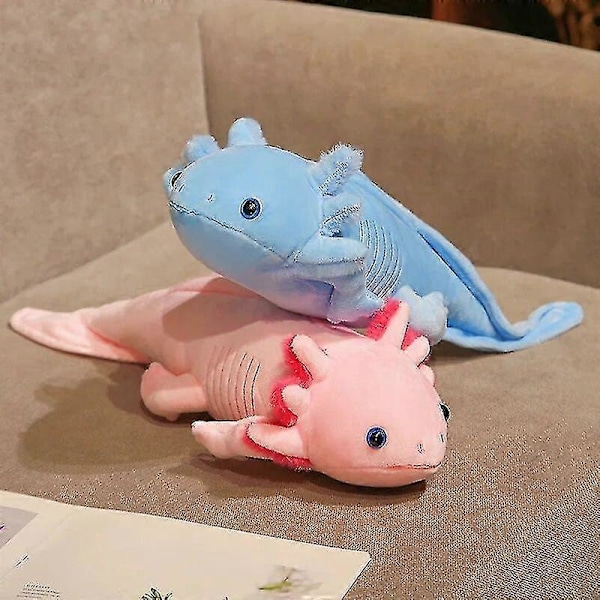 45-80cm Kawaii Värikäs Salamandrin Pehmolelu Täytetty Söpö Axolotl Salamandrin Pehmeä Pehmolelu Kala Rauhoittava Pitkä Tyynytyyny Lasten Lahja (FMY) blue 45cm