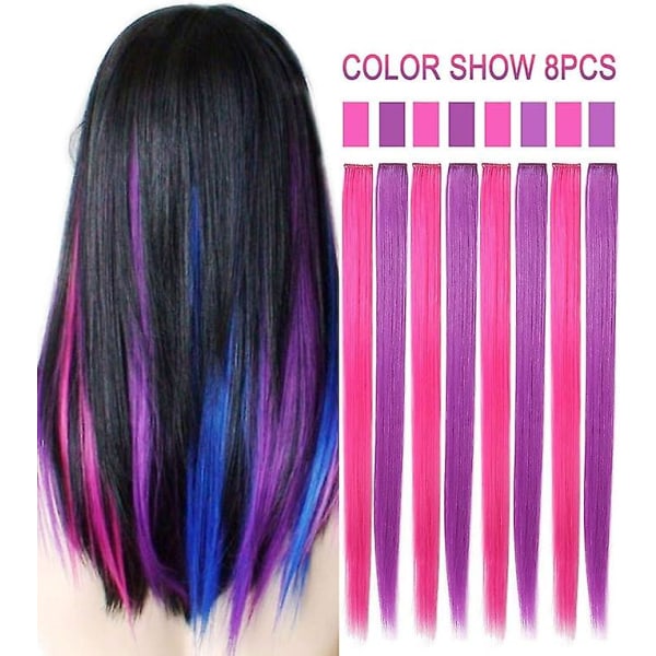 21'' 8 stk. Pink Purple Hårstykker Til Piger Princess Party Highlight Farvet Hår Extensions Clip In/on Til Piger Og Børn Paryk Stykker Til Dukker  (FMY)