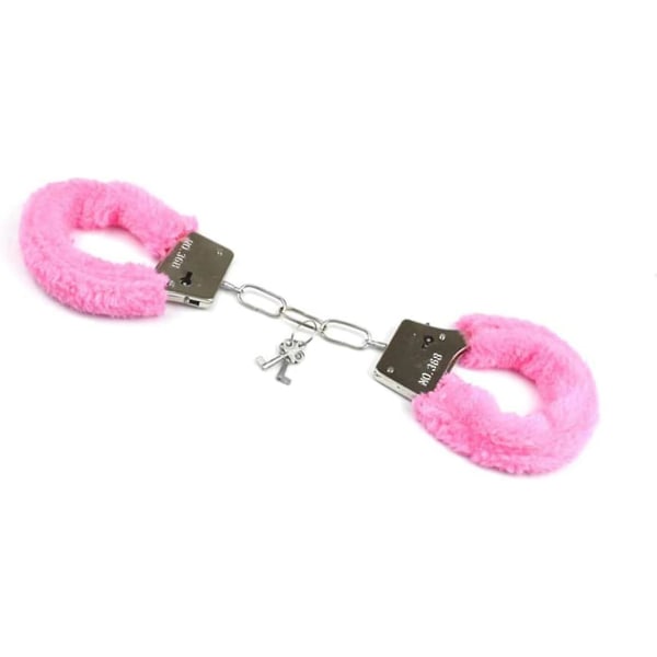1 stk metalhåndjern, legetøj til børn med 2 nøgler Festartikler Tøjtilbehør Håndjern (plys pink) (FMY)