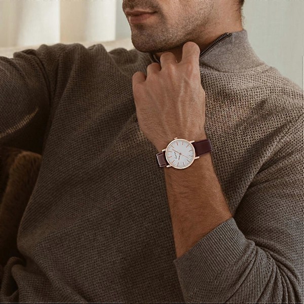 Herrar Casual Klocka Rund Urtavla Konstläder Rem Kvartsrörelse Män Tonåringar Armbandsur Mode Smycken (FMY) Black & Silver