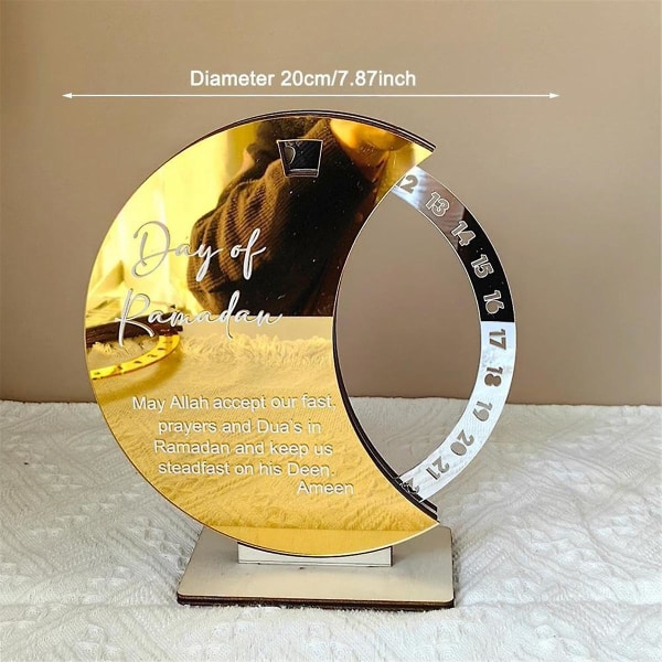 Ramadan Kalender, Ramadan Nedtælling Mubarak Akryl Måne Ornament Ramadan Borddekoration, Guld & Sølv  (FMYED) Gold  Silver