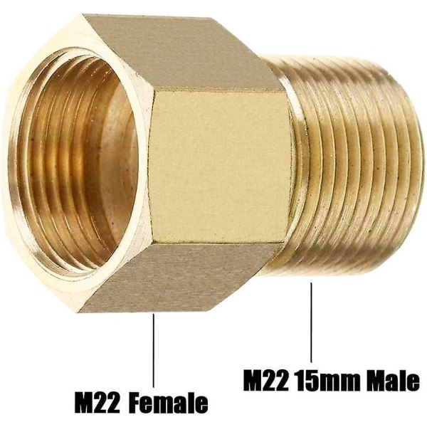 Messing trykkvaskerkobling, metrisk M22 15mm hann til M22 14/15mm hunn innvendig gjenge slangekobling (FMY)