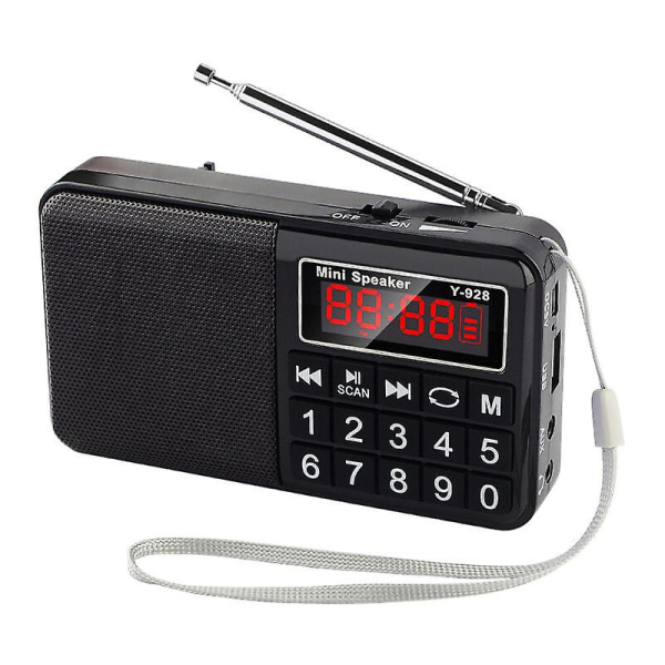 Bärbar radio, FM-radio med laddningsbart batteri med hög kapacitet (850 Mah), svart (FMY)