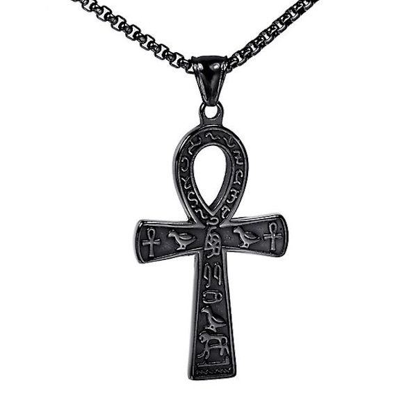 Muodin muinainen egyptiläinen Ankh-ristikaulakoru miehille Ruostumaton teräs Kultaväri/ Hopeaväri Biker-riipus Amuletti Korut  (FMY) Black Pendant Only