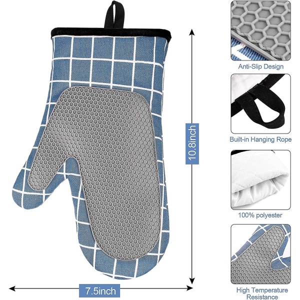 Ofenhandschuhe, Hitzebestndige Topfhandschuhe Silikon Und Baumwolle, Silikon Anti-rutsch Design, Geeignet Fr Kochen, Backen, Grillen(blue)