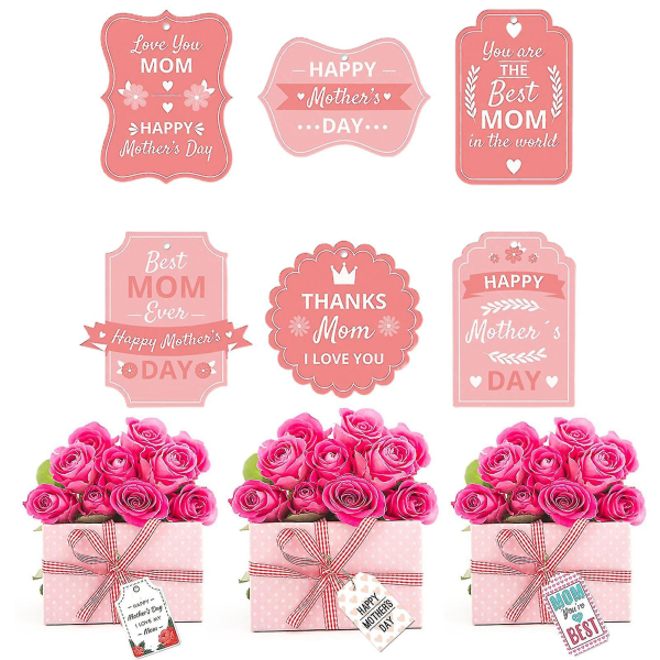 12 stk/sæt gavemærker trykt lyse farver dekorative dekorationer Glædelig mors dag blomsterpapirmærker Festivaltilbehør (FMY)