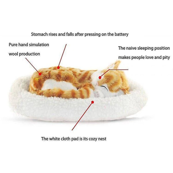 Realistisk sovende plysdyr, der trækker vejret, katte- og hundepels med måtte, kreativ dyreindretning (FMY) White cat