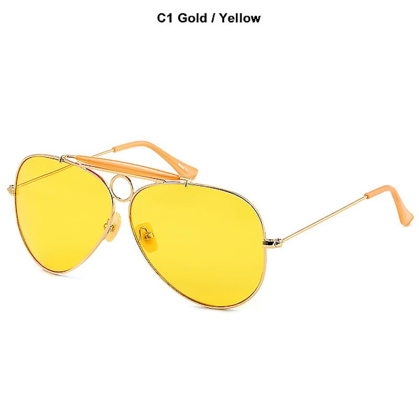 JackJad Nya Mode 3138 SHOOTER Stil Vintage Flygsolglas Metall Cirkel Design Solglasögon Oculos De Sol Med Huva (FMY) C1 Gold Yellow UV400