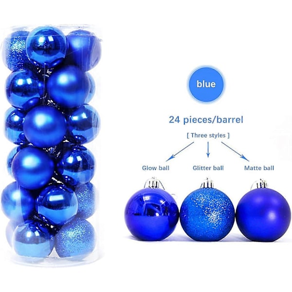24 stk Julekulepynt Julekule Sett Pynt Matt Blank Julekulepynt 2024 Kompatibel med Julgrankule 118  (FMY) Blue