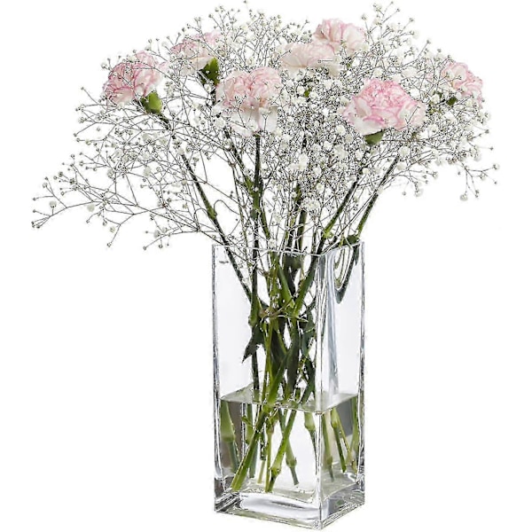 Høj Kvadratisk Vase Hjemme Dekorativ Blomst Glas Vase Bryllup Fest Bord Midtpunkter (4\"4\"10\")  (FMY)