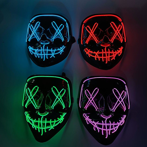 Halloween-juhlan led-hehkuva neon-naamio, pelottava cosplay-ompelu, kauhunaamio, valaistu naamio, naamiaiset (FMY) Red
