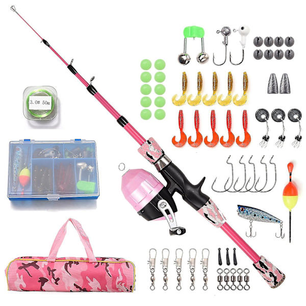Børnefiskesæt med fiskestang og hjul - 1,2 m/1,5 m teleskopisk fiskestang med spincast-hjul (FMY) Pink 1.5M