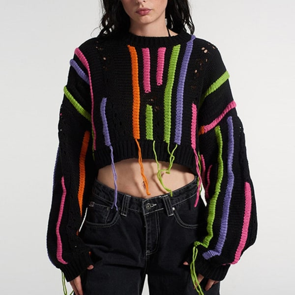 Kvast strikket genser for kvinner Fin utførelse Genser for damer til bursdagsgaver Nyttårsgaver (FMY) Black XL