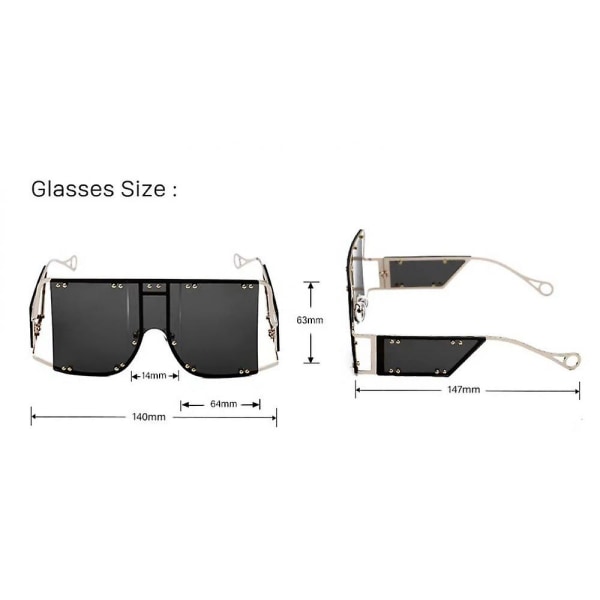 Sitrongul)eksplosiv punkbelagt metallsolbriller med stor innfatning Europeiske og amerikanske Ins Personality Double Rivet Solbriller Too Solbriller (FMY)