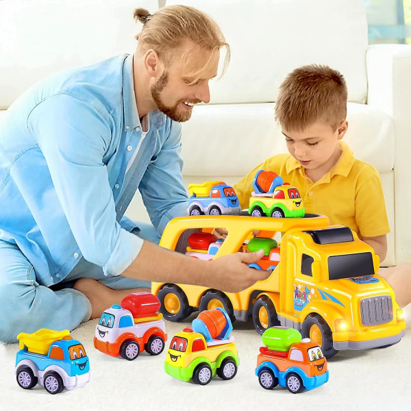 Leluautot auto 1 2 3 4 5-vuotiaille taaperoille pojille, 5 in 1 kuorma-autojen rakennusajoneuvot, lelut lapsille, pojille, tytöille, taaperoille (FMY)