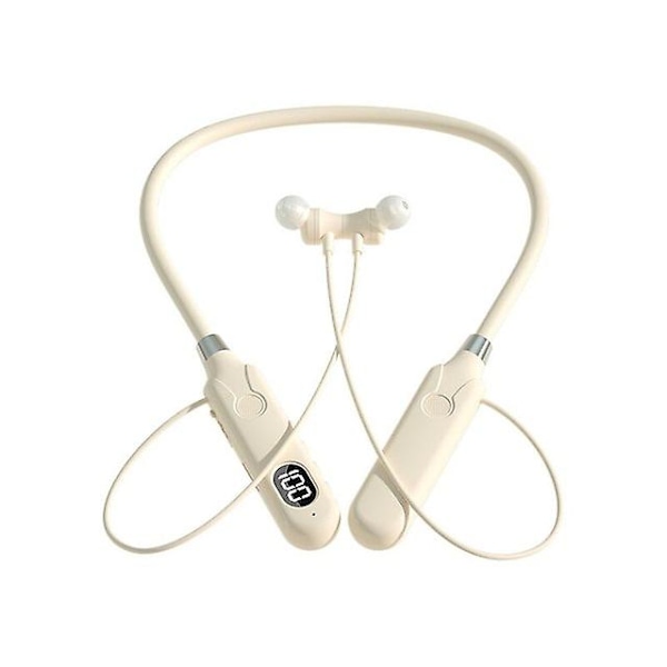 Bt-12 trådløse Bluetooth-øretelefoner Hovedtelefoner Nakkebånd Udendørs Sports Headset Med Display Touch Control Earbuds Til Musik  (FMY) Skin color