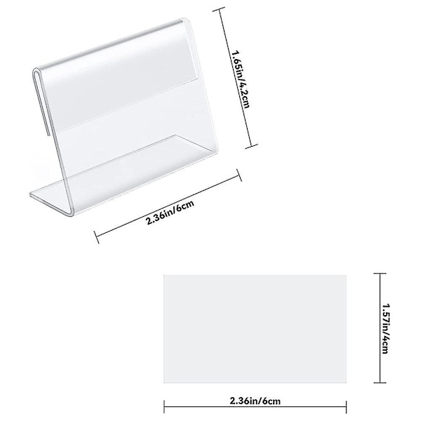 50 stk. Mini Clear Display Holder med 50 stk. Etiketter, vandret skrå L-formet plastkort (6  (FMY)
