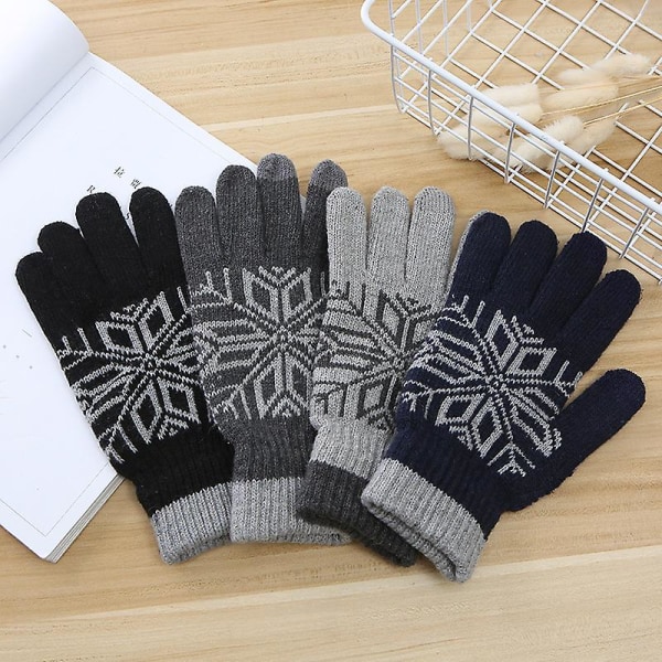 1 par Thicken Screen Touch-hansker Strikkede varme hansker Vindtette vinterhansker for utendørs menn (grå) (FMY)