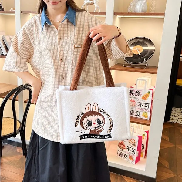 Søt Labubu Skulderveske Tegneserie Anime Ny Stor Kapasitet Bærbar Håndveske For Jenter Ut På Tur Mobil Pengeoppbevaringsveske(FMY) Brown small bag 34cm28cm