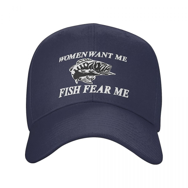 Punk Women Want Me Fish Fear Me Basebollkeps för Män och Kvinnor Justerbar Fiskehatt Sport (FMY) Navy Blue