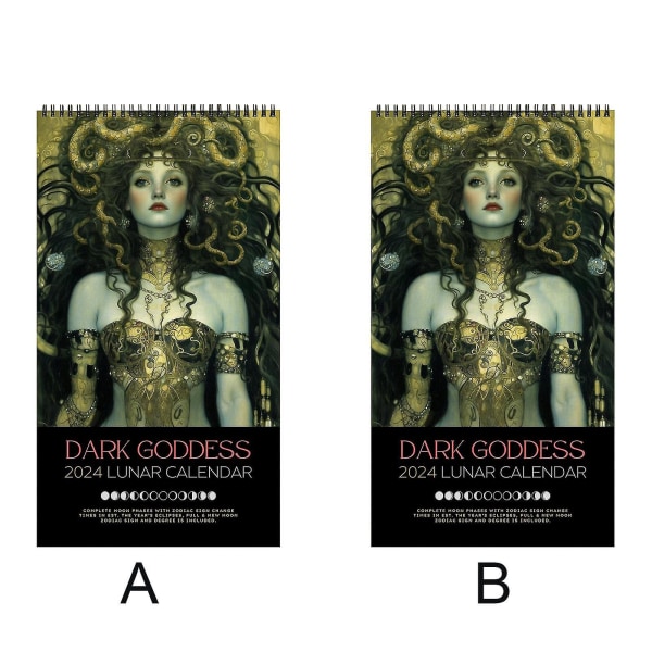 Dark Goddess 2024 Kalender Svart Väggkalender Månfaser grekisk mytologi Gåva, 100 % ny (FMY)