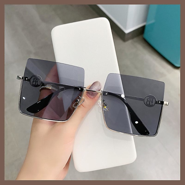 Nye metalbriller med stort stel solskærmssolbriller til kvinder, firkantede retro solbriller (FMY)