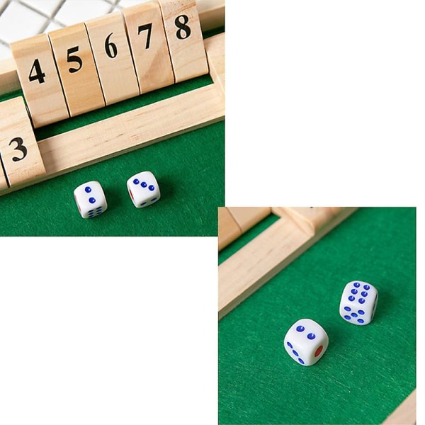 Shut The Box Game - Brettspill med treterninger for minst 2 spillere - Klassisk familiespill - Tre, naturlig/grønn (FMY)